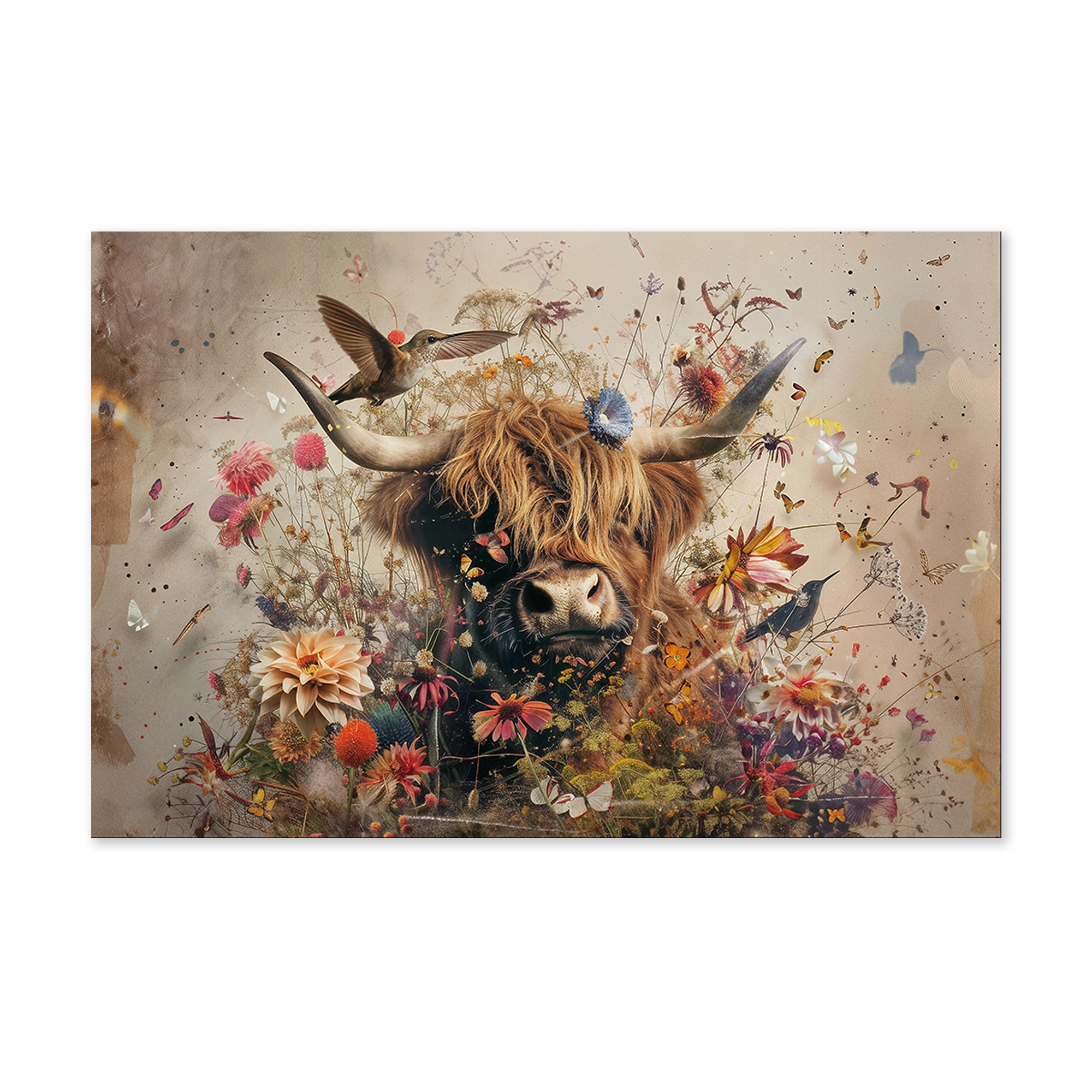Bloemen Schotse hooglander 2 wanddecoratie