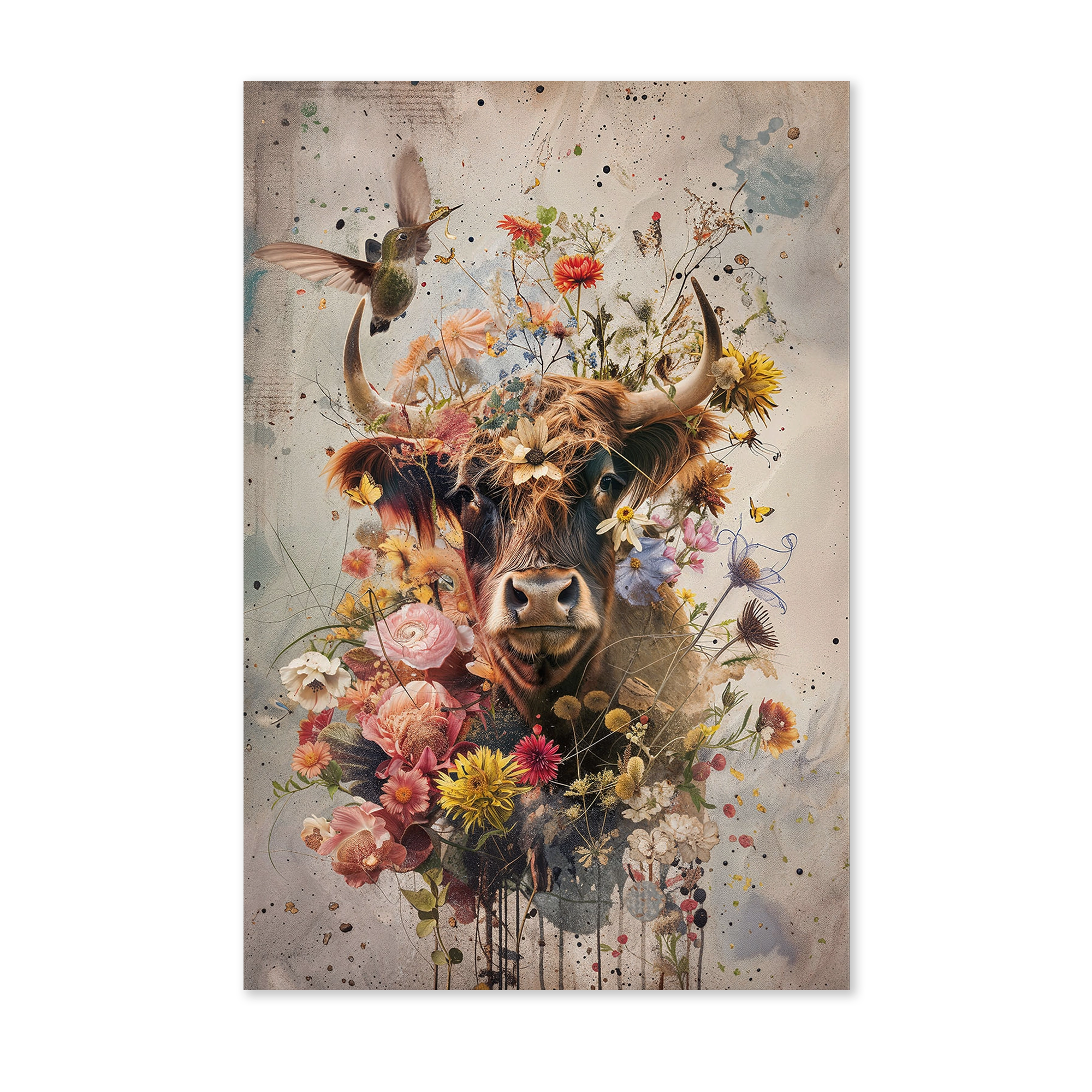Bloemen Schotse hooglander wanddecoratie
