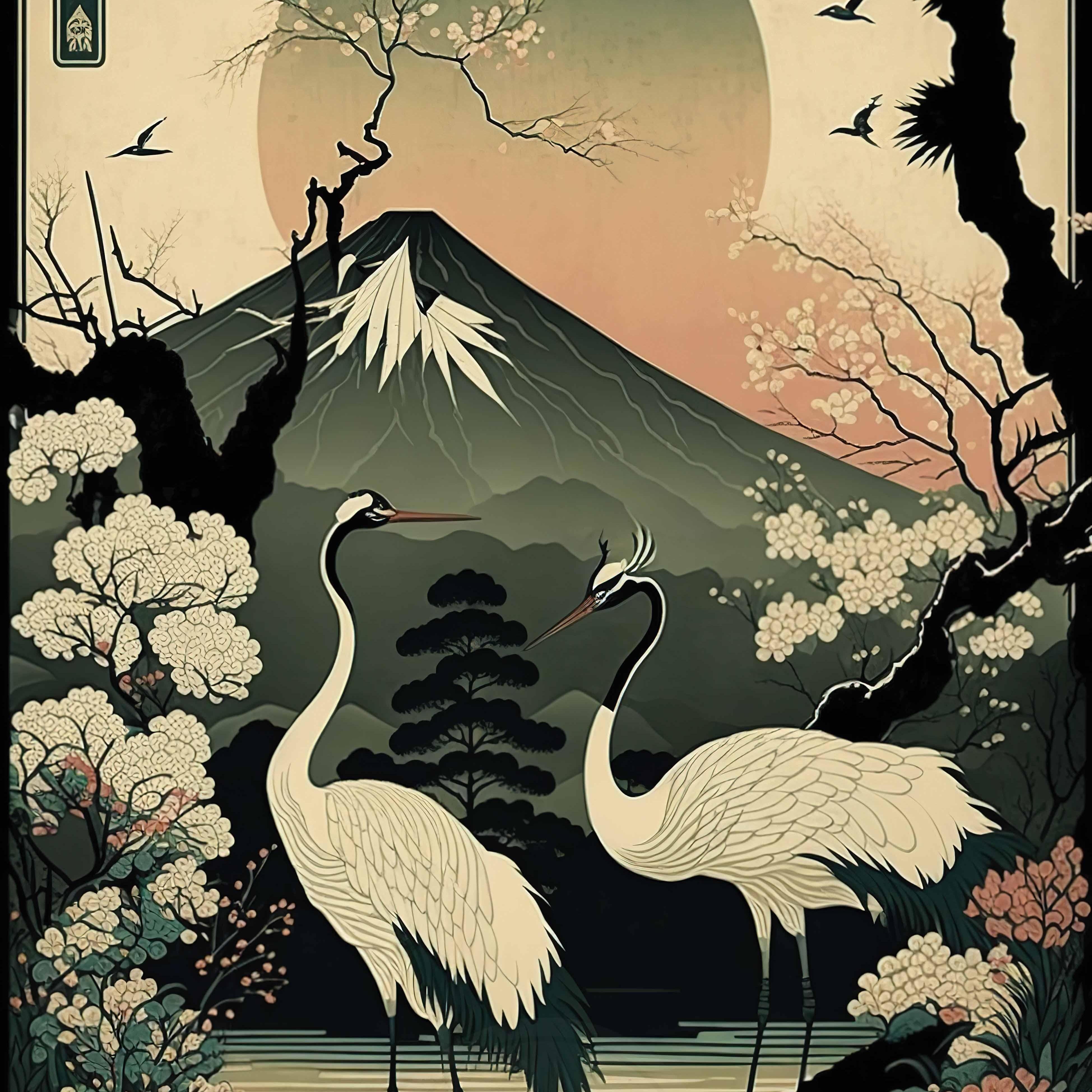 schilderij kraanvogels