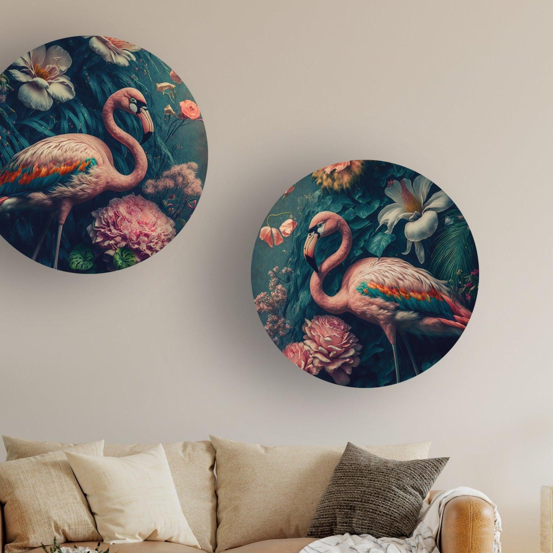 Muurcirkel flamingo wandcirkel botanisch