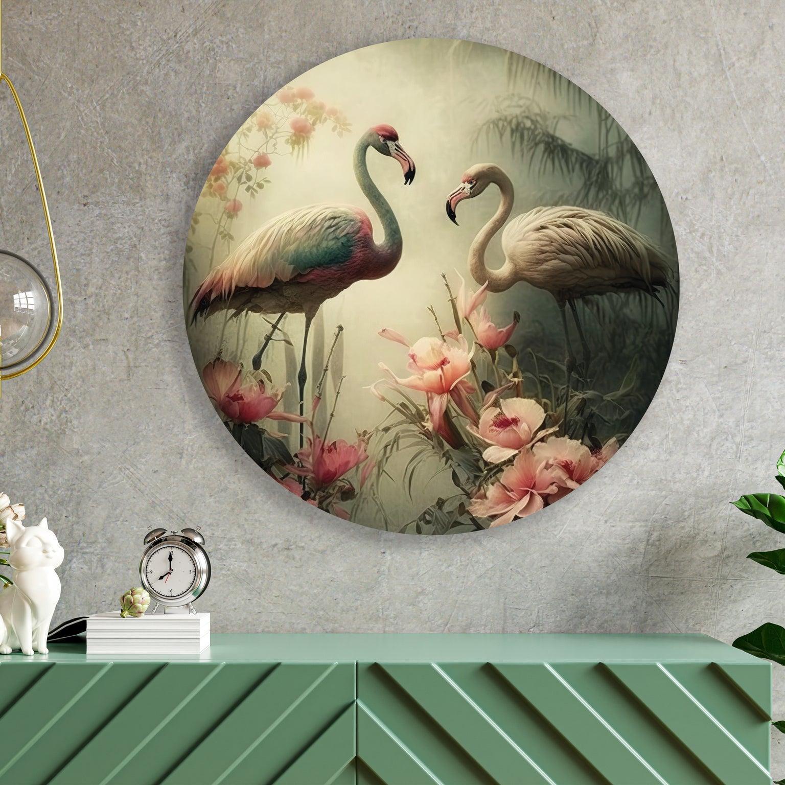 Muurcirkel flamingo wandcirkel botanisch woonkamer
