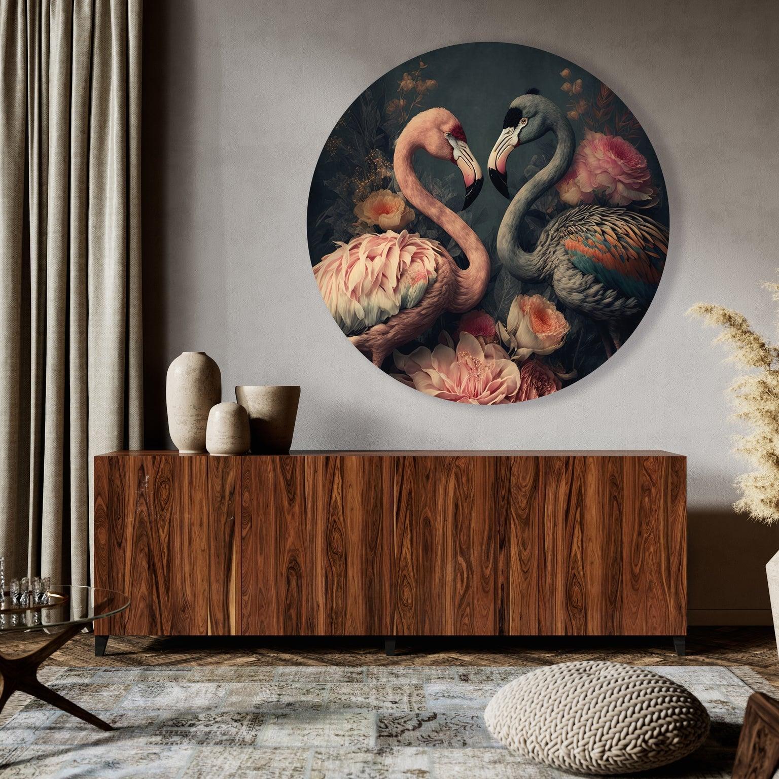 Muurcirkel flamingo's wandcirkel botanisch woonkamer