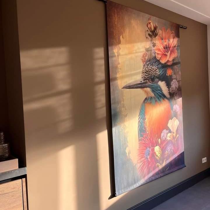 klantfoto wandkleed met vogel