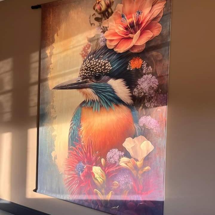 klantfoto wandkleed met vogel