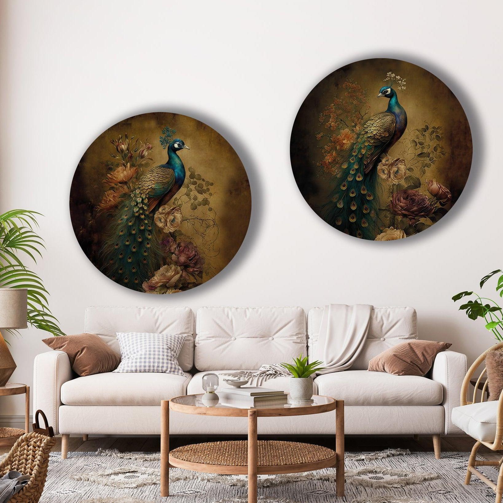 Muurcirkel pauw wandcirkel botanisch woonkamer