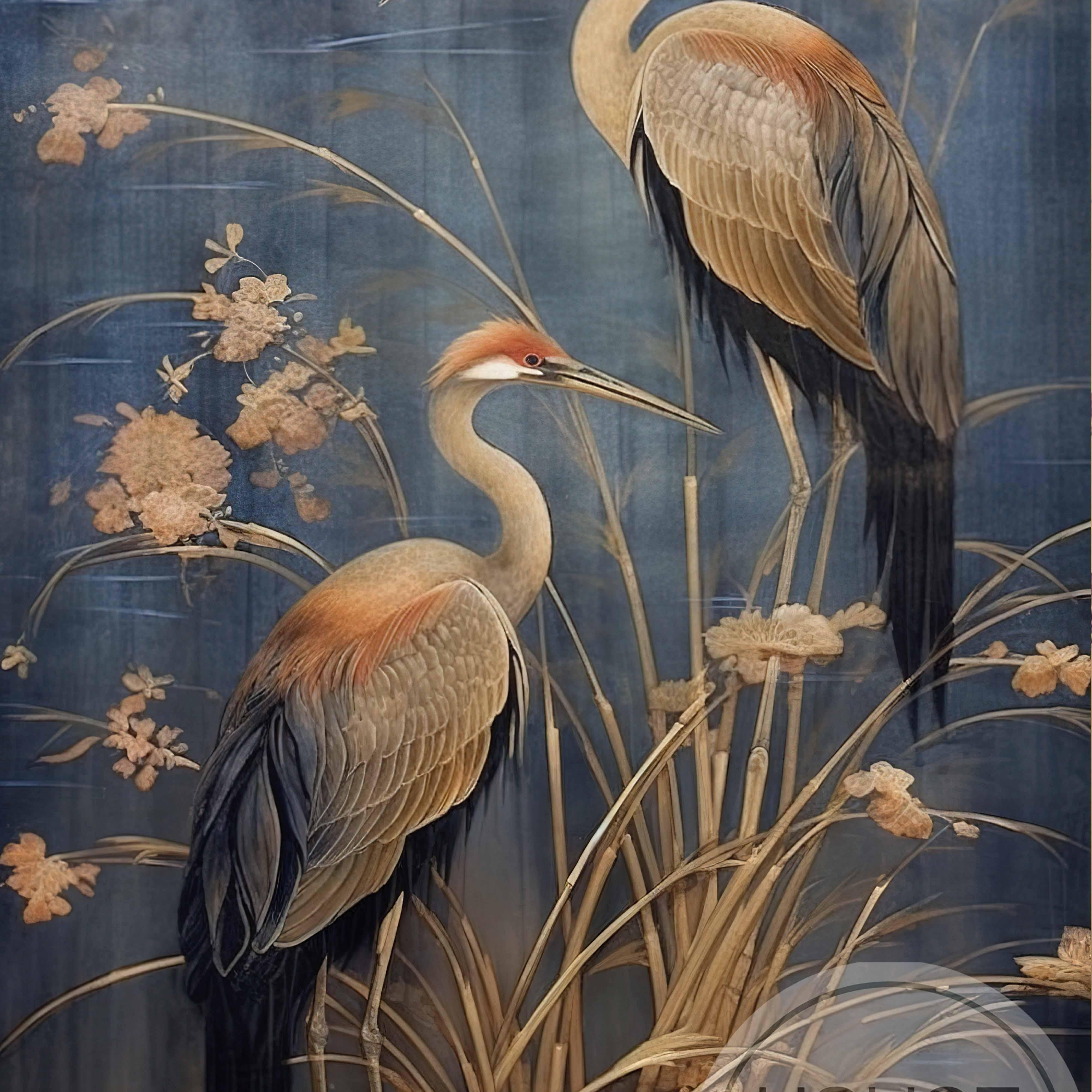 Wandkleed kraanvogels