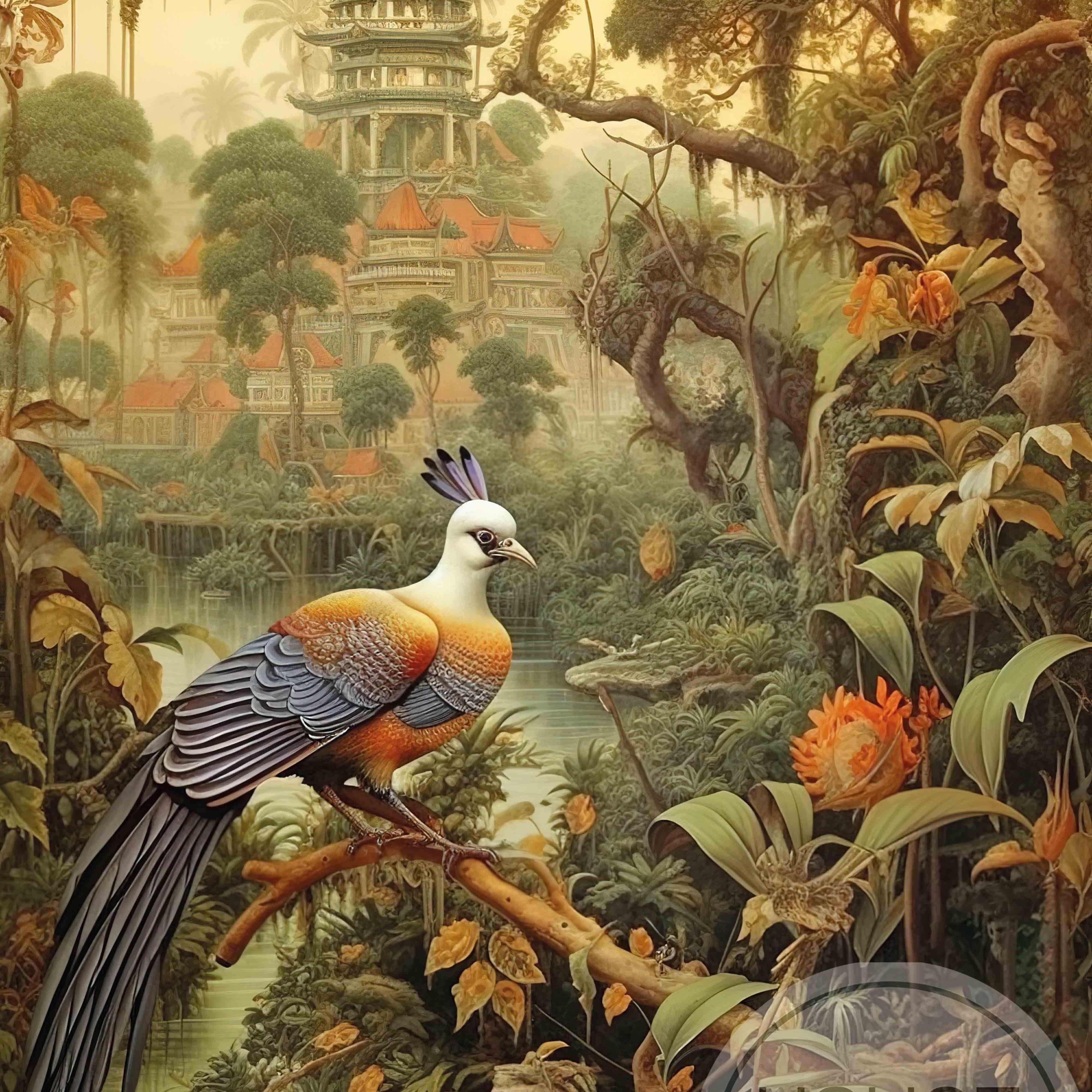 Wandkleed vogel aziatisch