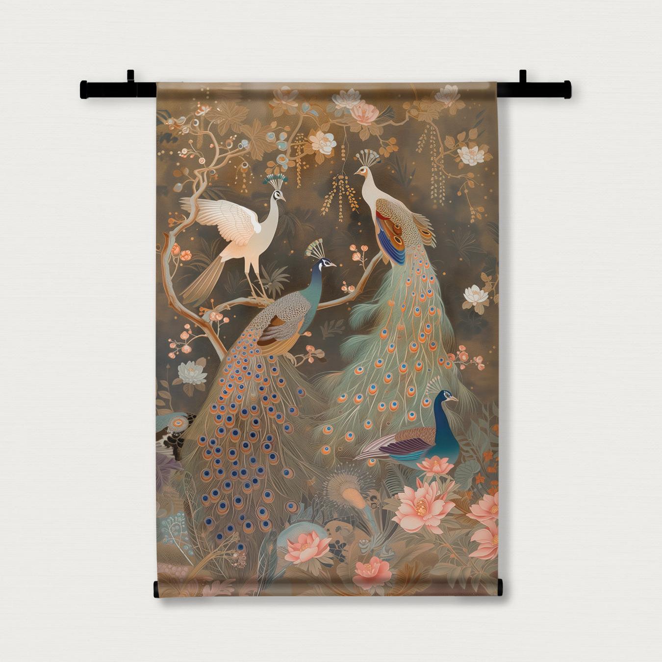 Aziatisch Pauwen 2 | Wandkleed | Velours | 90x140 cm | Tweedekans-Wandkleed-House of Posters-House of Posters