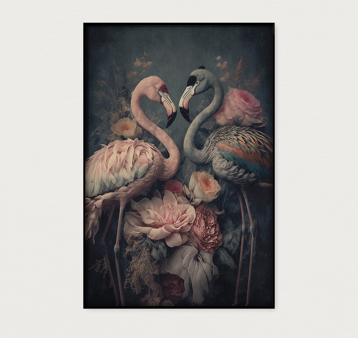 Bloemen Flamingo's · Akoestisch paneel-Poster staand-House of Posters-House of Posters