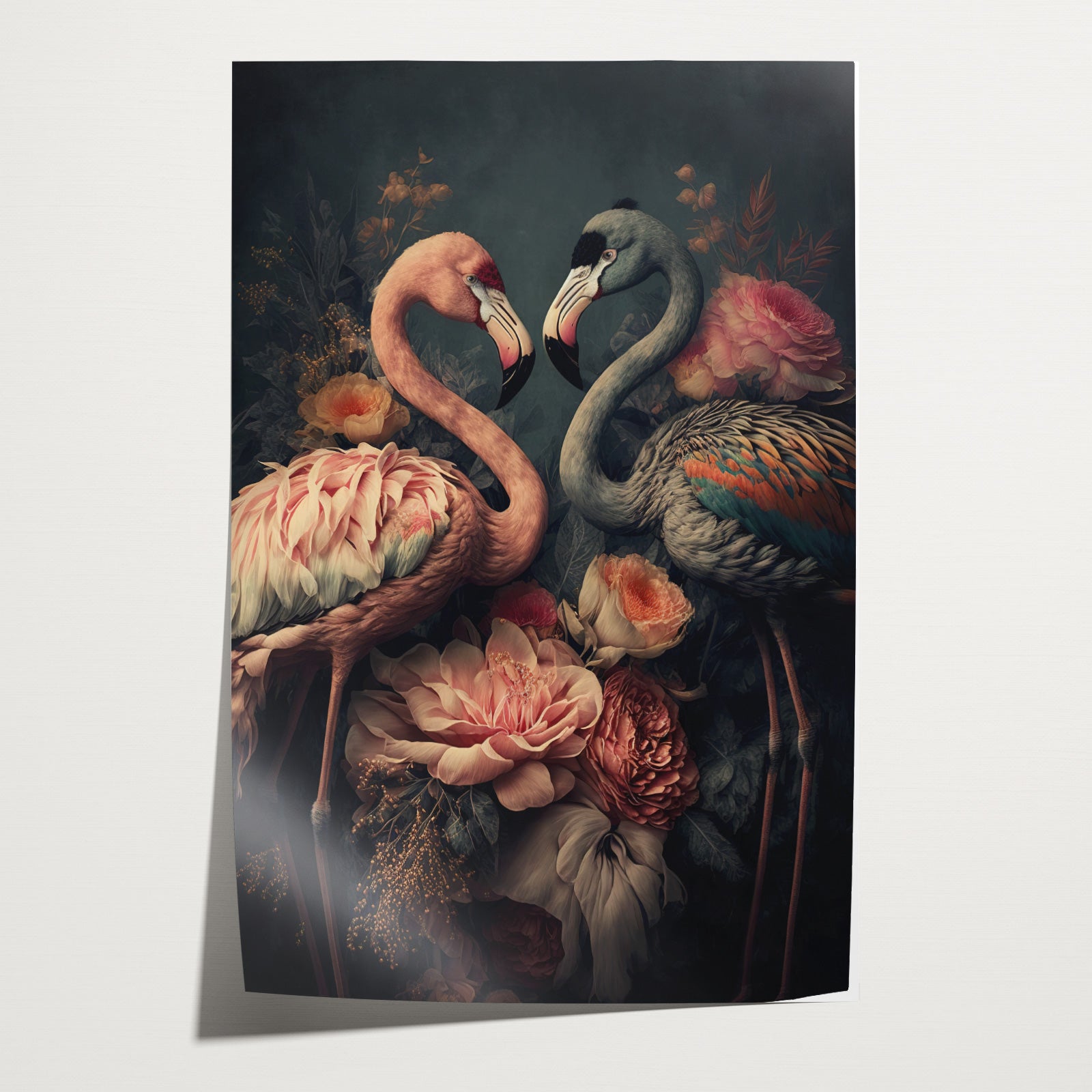Bloemen Flamingo's · Papier-Poster staand-House of Posters-House of Posters