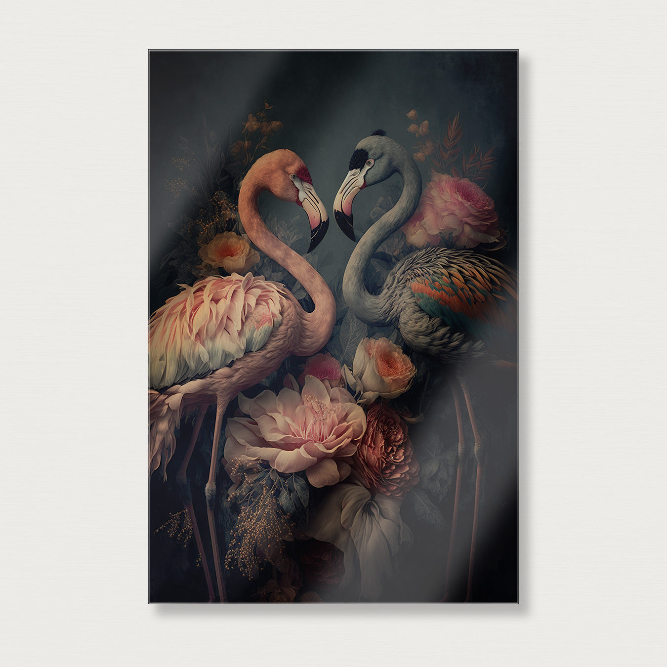 Bloemen Flamingo's · Plexiglas-Poster staand-House of Posters-House of Posters