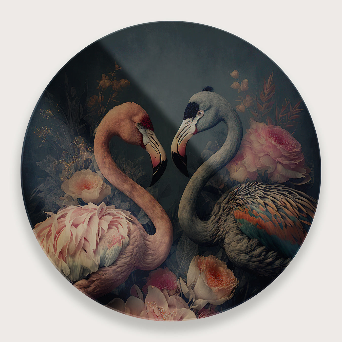 Bloemen Flamingo's · Plexiglas-Muurcirkel-House of Posters-House of Posters