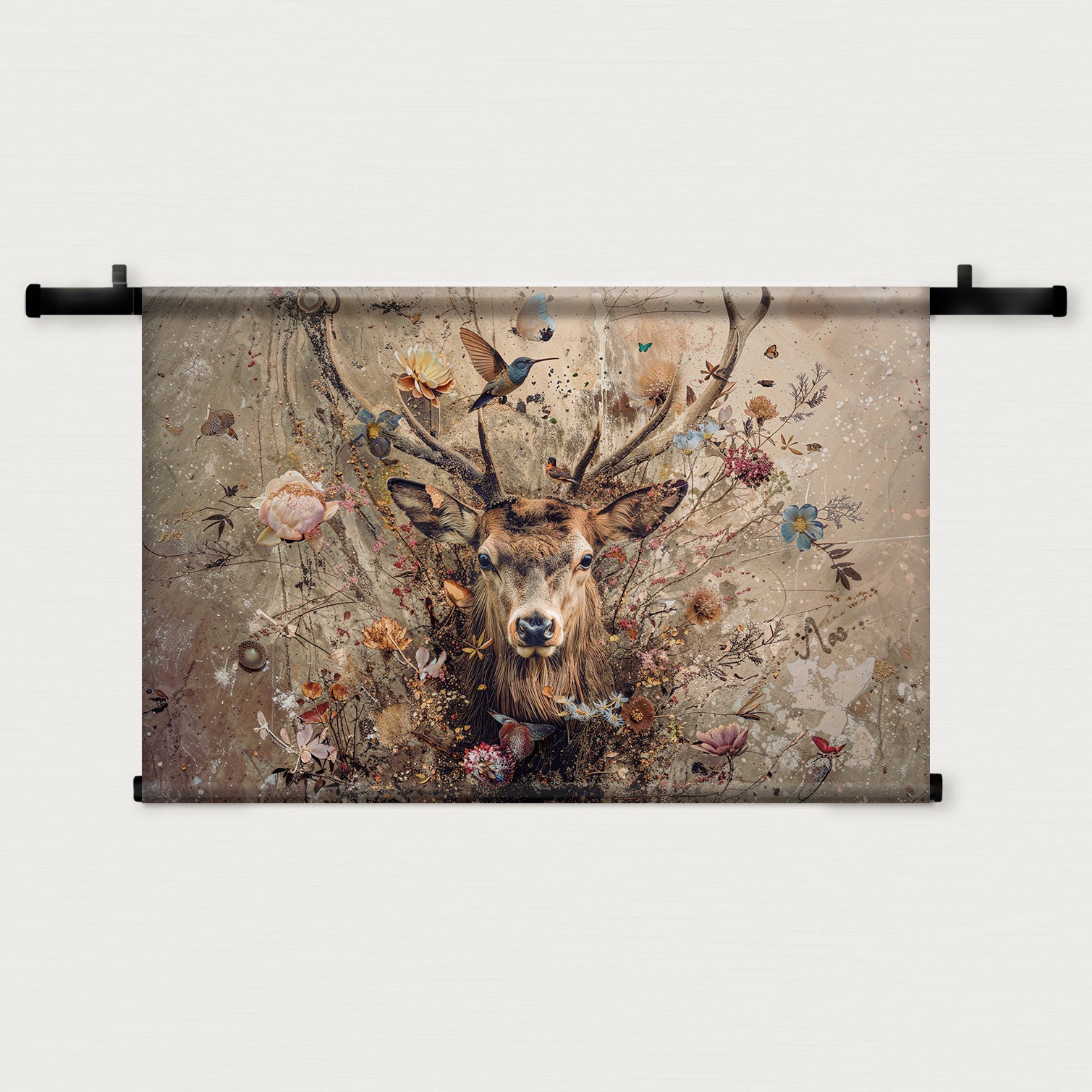Bloemen hert · Wandkleed-Wandkleed-House of Posters-House of Posters