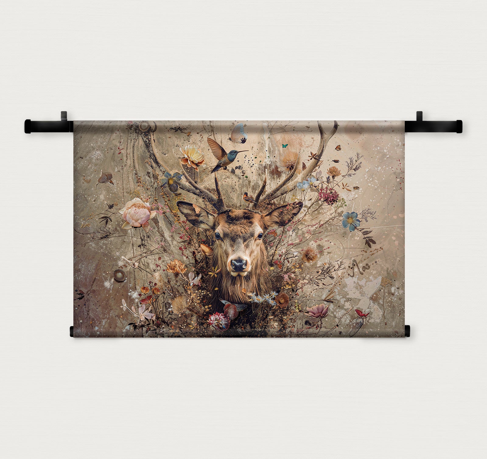 Bloemen hert · Wandkleed-Wandkleed-House of Posters-House of Posters