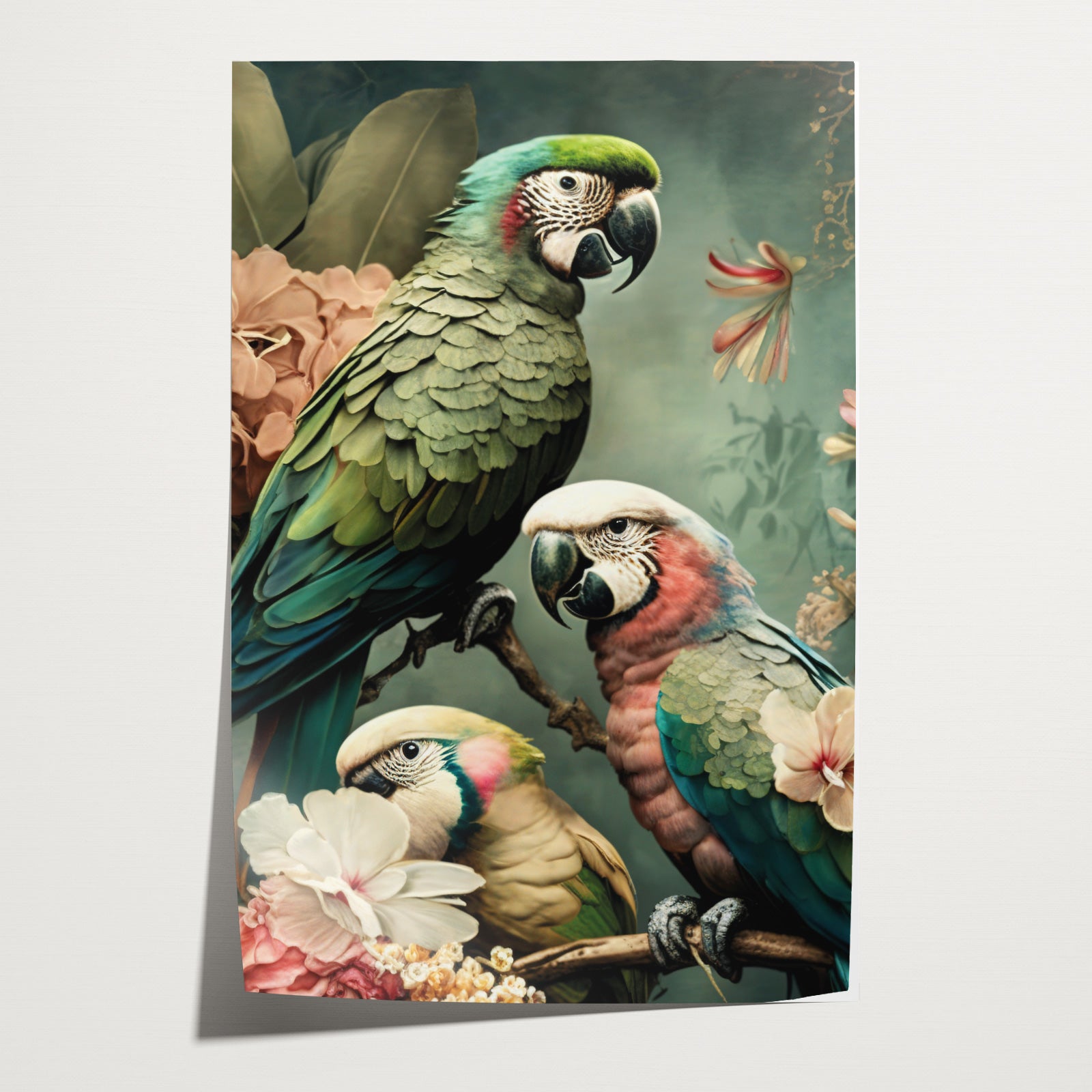 Bloemen Papegaaien 3 · Papier-Poster staand-House of Posters-House of Posters