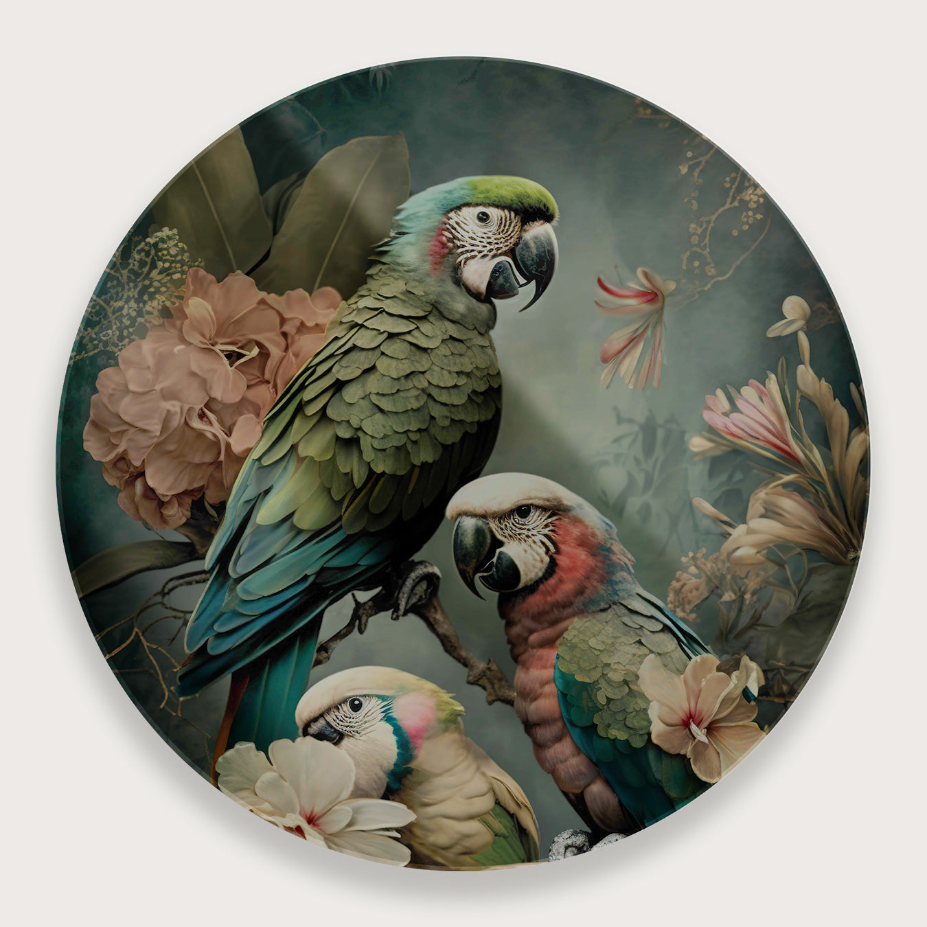 Bloemen Papegaaien 3 · Plexiglas-Muurcirkel-House of Posters-House of Posters