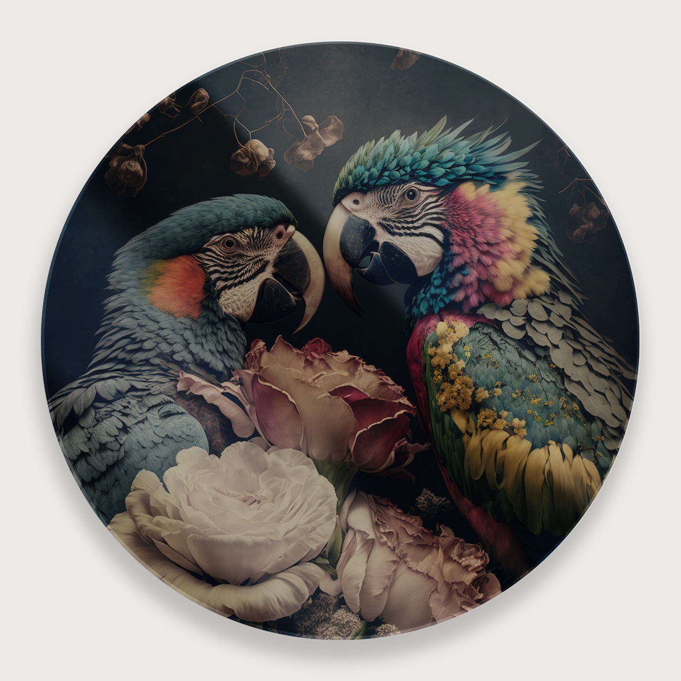 Bloemen Papegaaien · Plexiglas-Muurcirkel-House of Posters-House of Posters