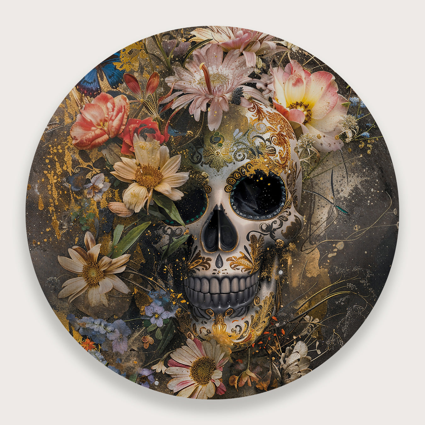 Bloemen schedel · Muurcirkel-Muurcirkel-House of Posters-House of Posters