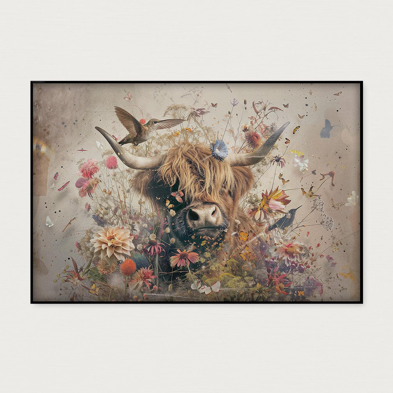 Bloemen Schotse hooglander 2 · Akoestisch paneel-Poster liggend-House of Posters-House of Posters