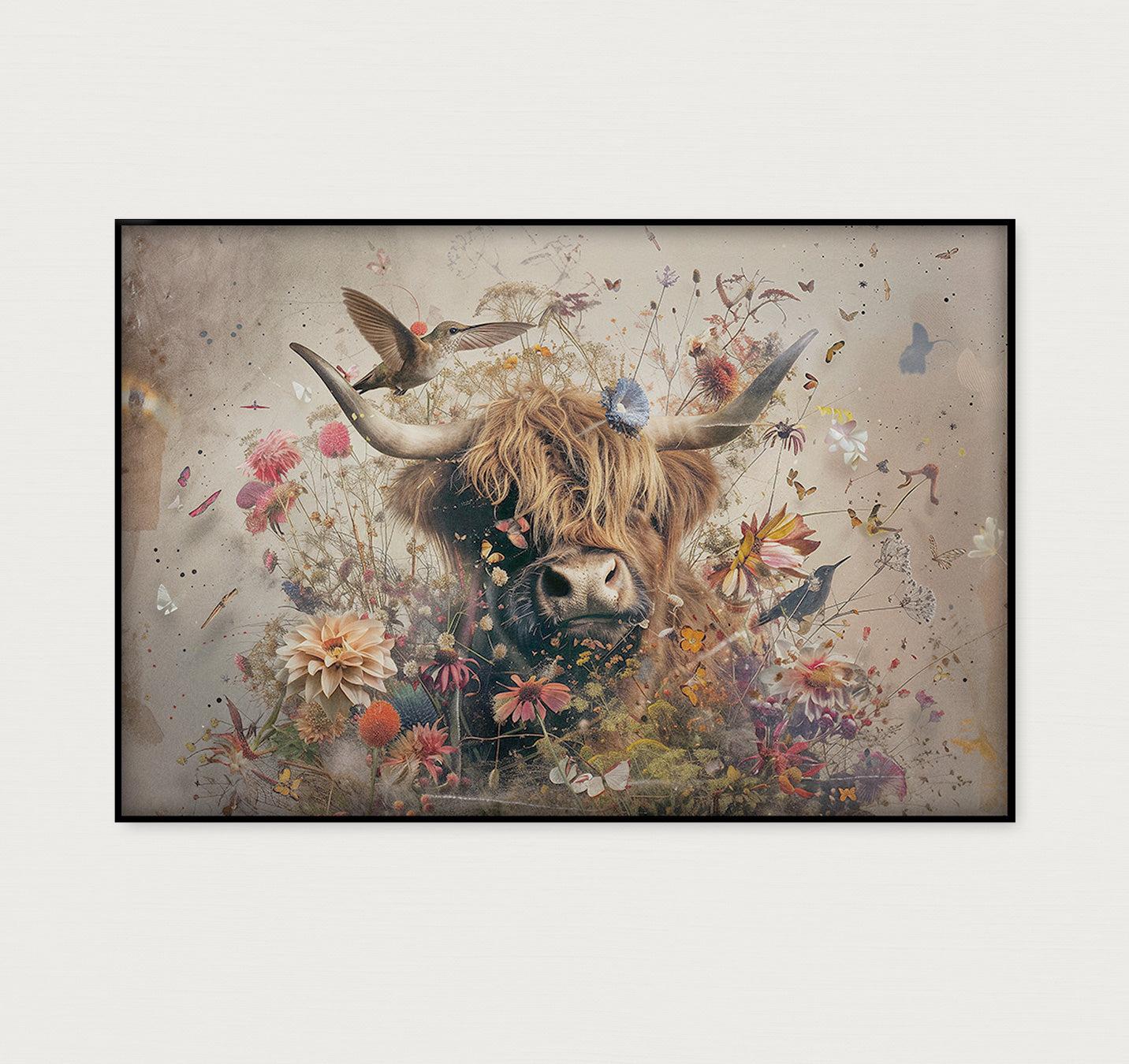 Bloemen Schotse hooglander 2 · Akoestisch paneel-Poster liggend-House of Posters-House of Posters