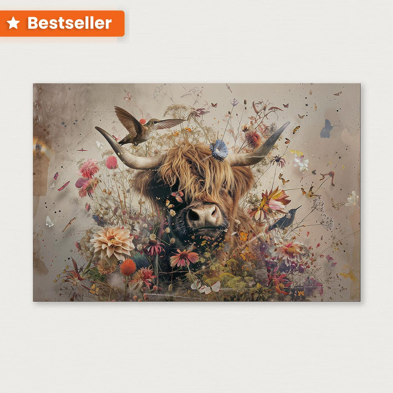 Bloemen Schotse hooglander 2 · Aluminium met lijst · Tweedekans-Poster liggend-House of Posters-House of Posters