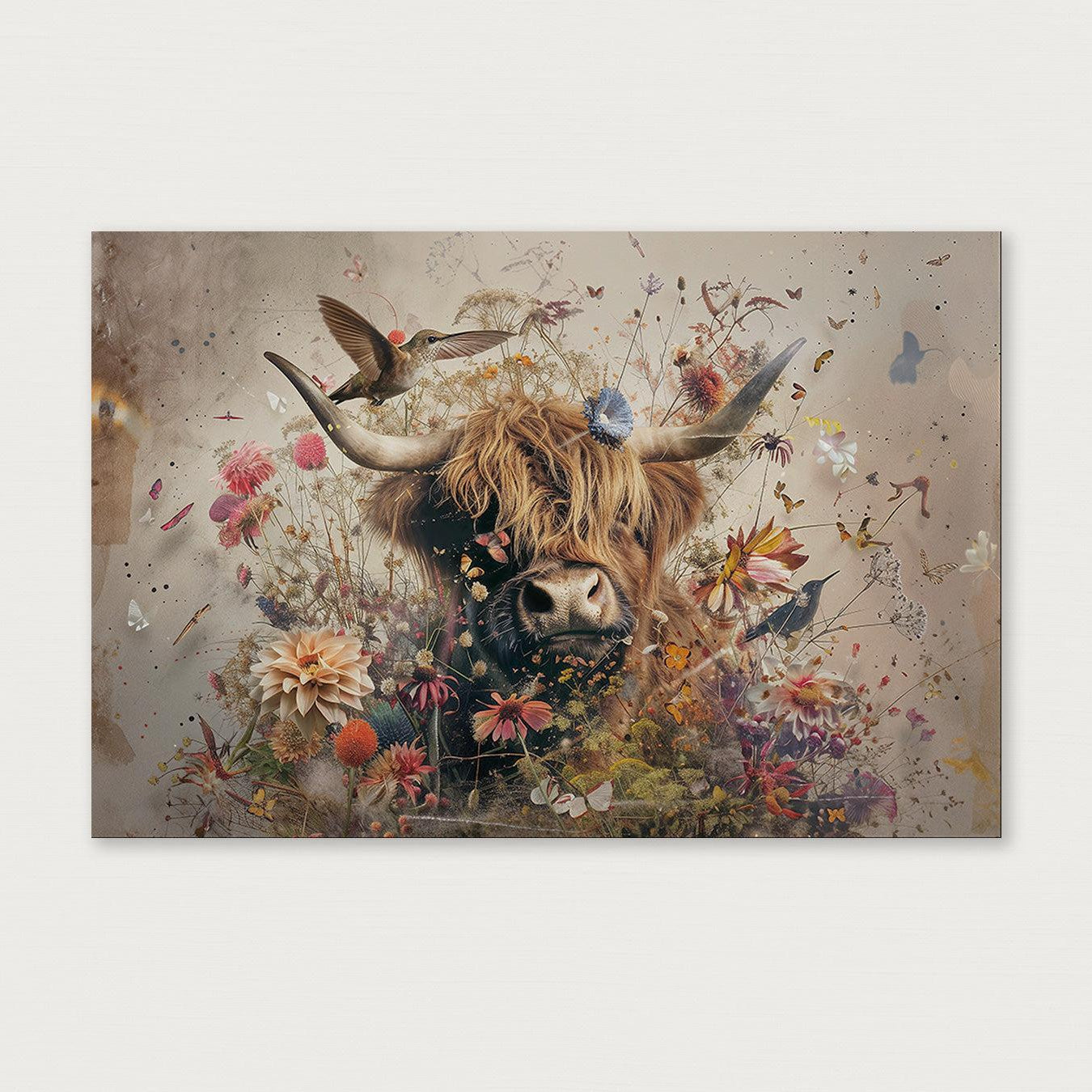 Bloemen Schotse hooglander 2 · Aluminium met lijst · Tweedekans-Poster liggend-House of Posters-House of Posters