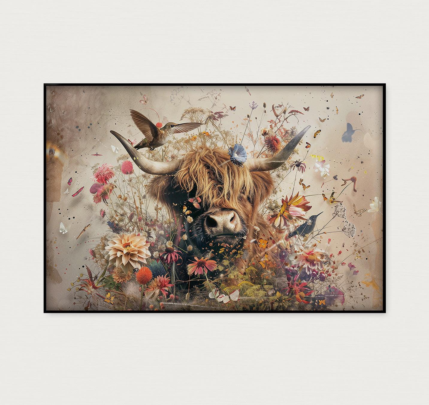 Bloemen Schotse hooglander 2 · Artframe-Poster liggend-House of Posters-House of Posters