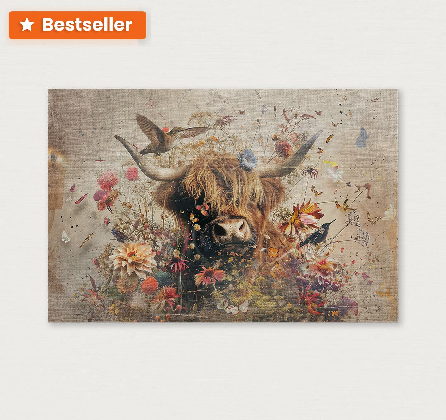 Bloemen Schotse hooglander 2 · Canvas-Poster liggend-House of Posters-House of Posters