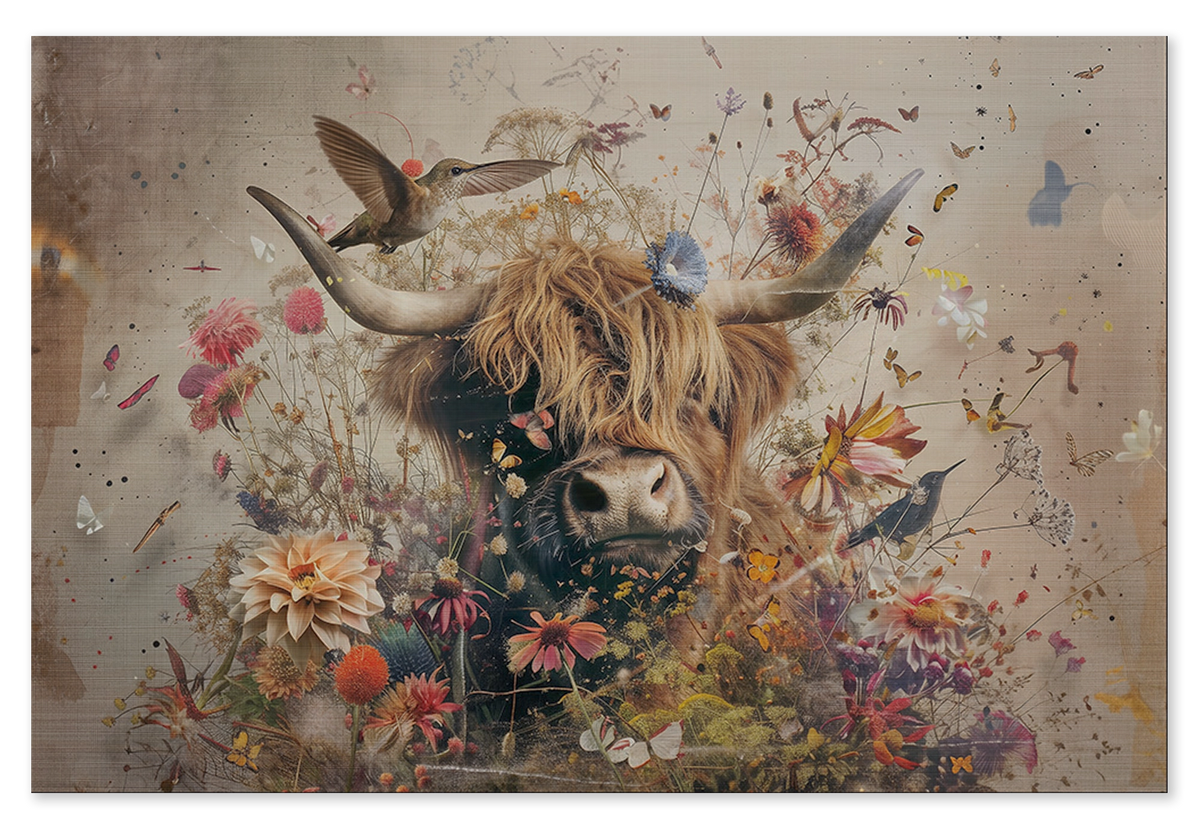 Bloemen Schotse hooglander 2 · Hout