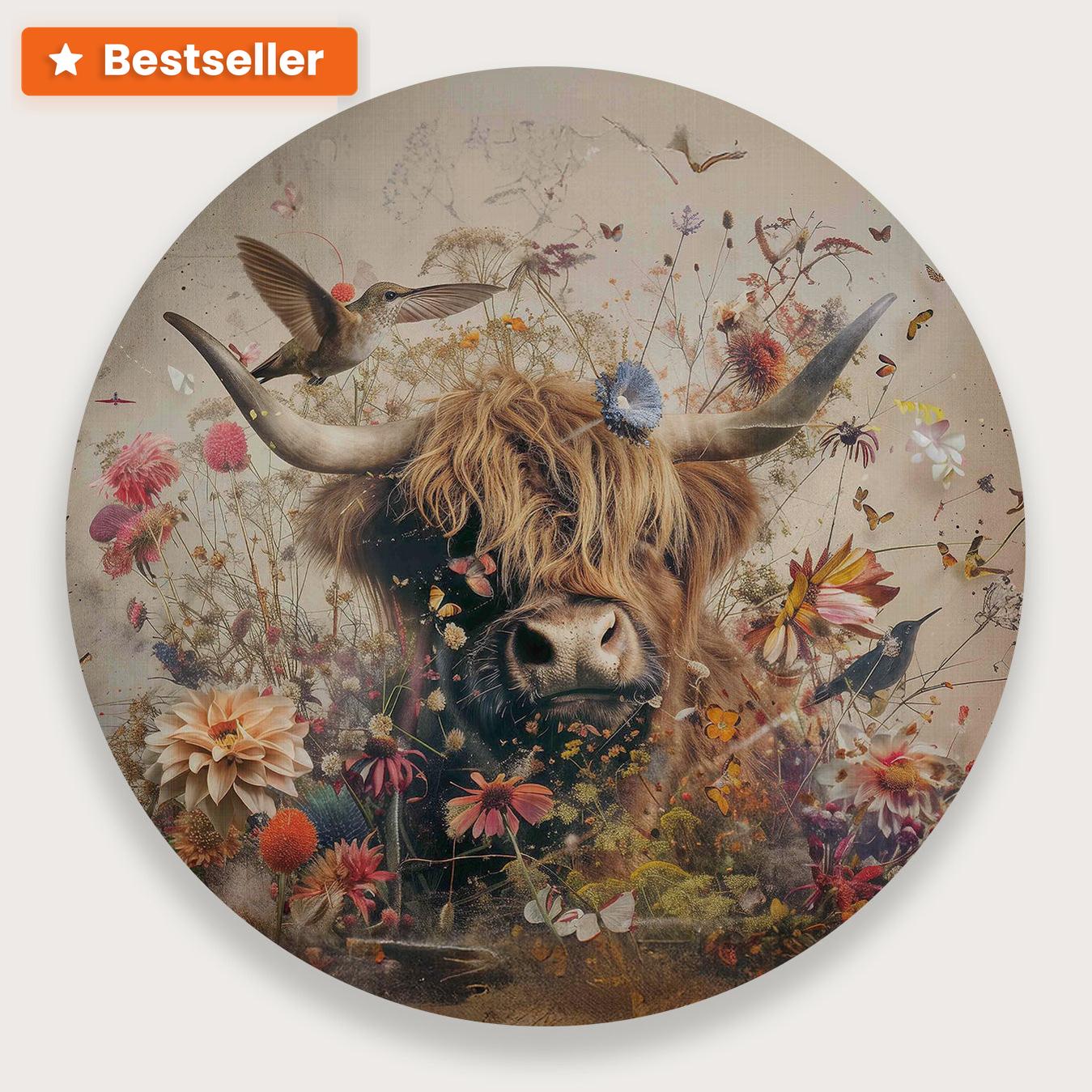 Bloemen Schotse hooglander 2 · Muurcirkel-Muurcirkel-House of Posters-House of Posters