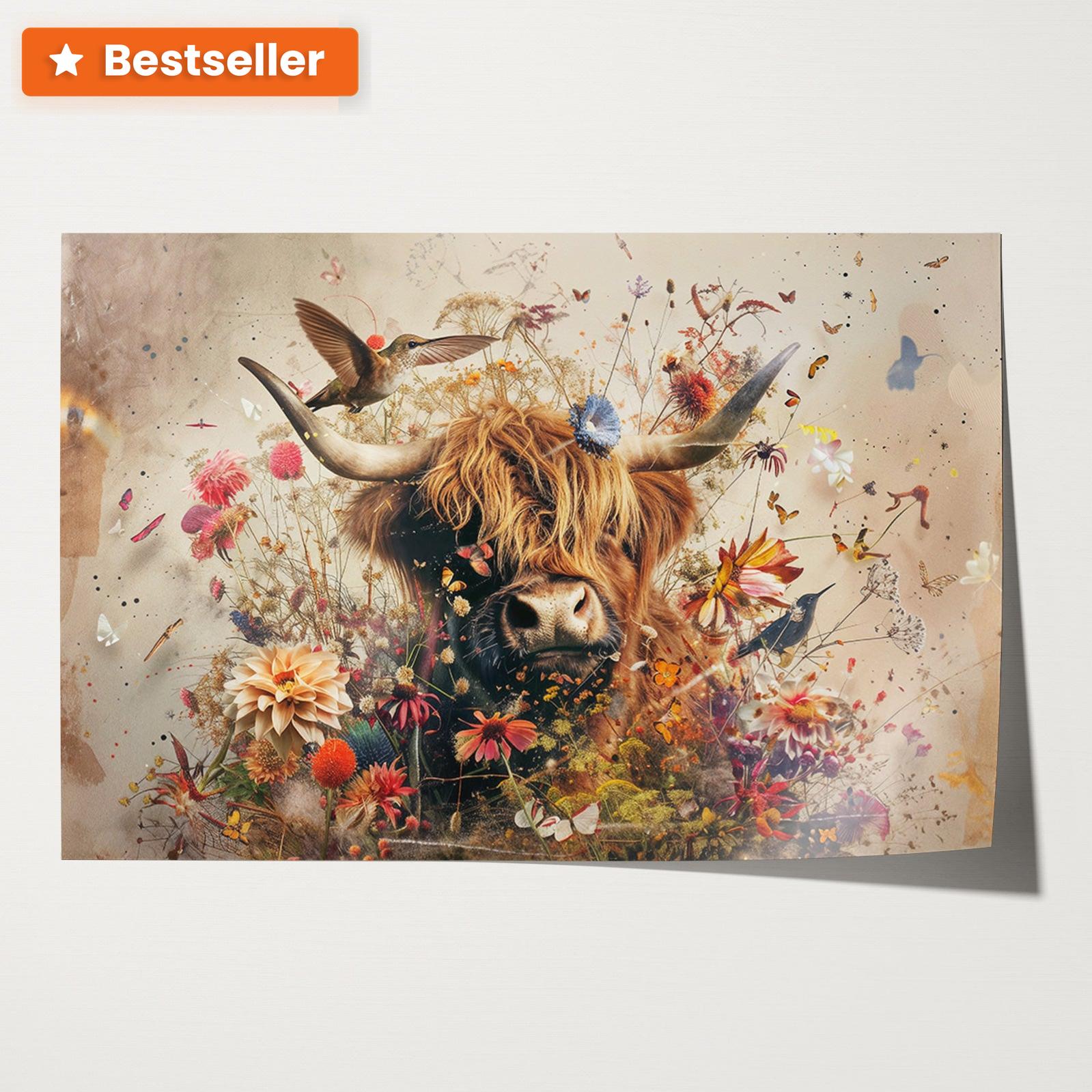 Bloemen Schotse hooglander 2 · Papier-Poster liggend-House of Posters-House of Posters
