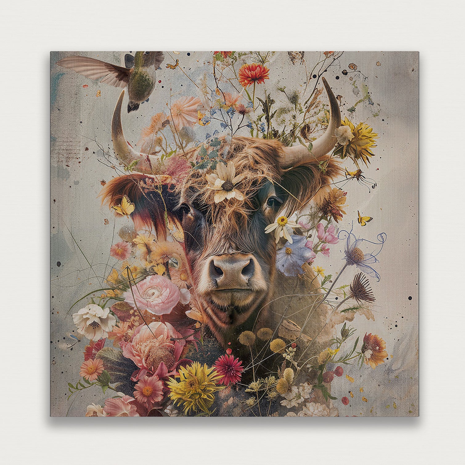 Bloemen Schotse hooglander · Aluminium-Poster vierkant-House of Posters-House of Posters