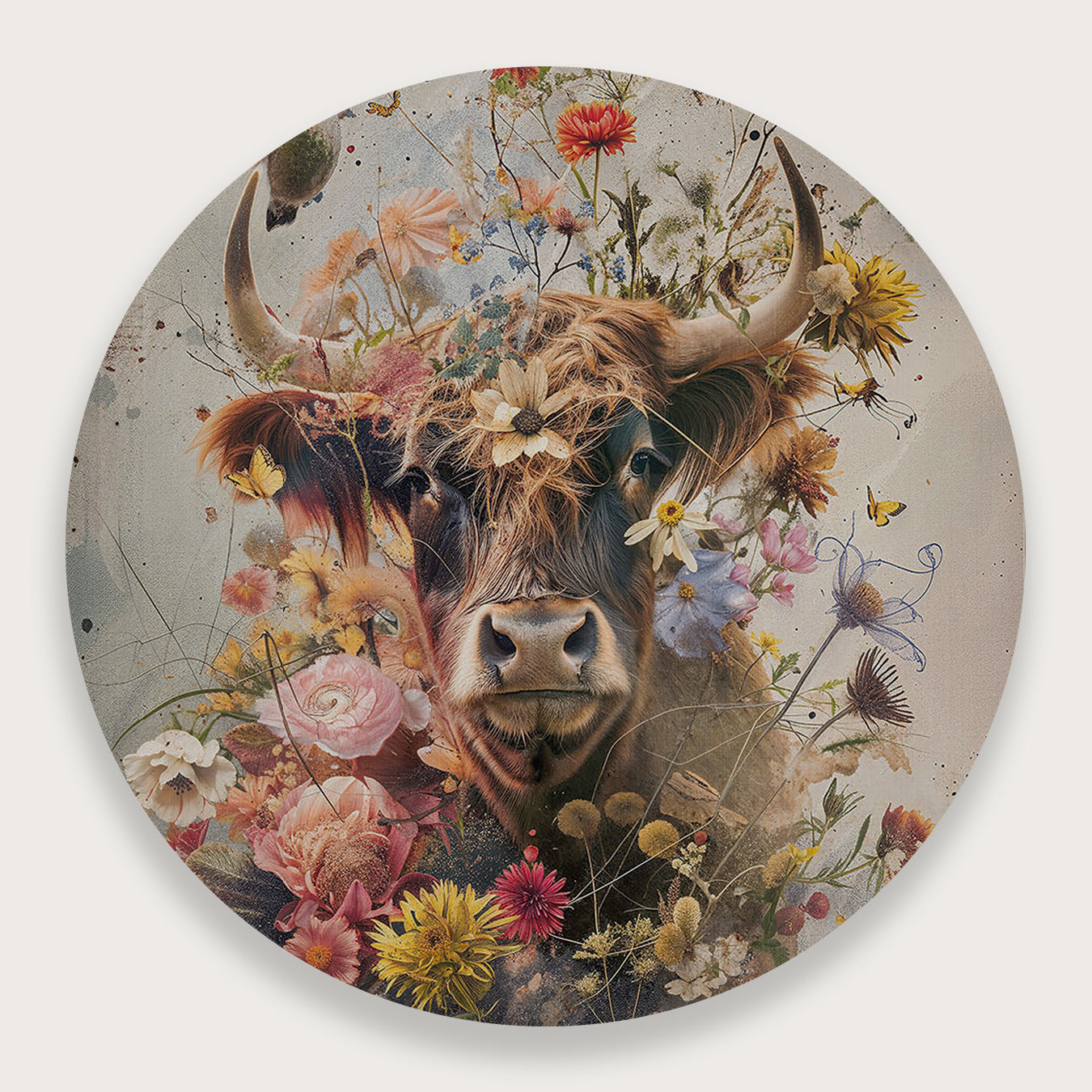 Bloemen Schotse hooglander · Muurcirkel-Muurcirkel-House of Posters-House of Posters