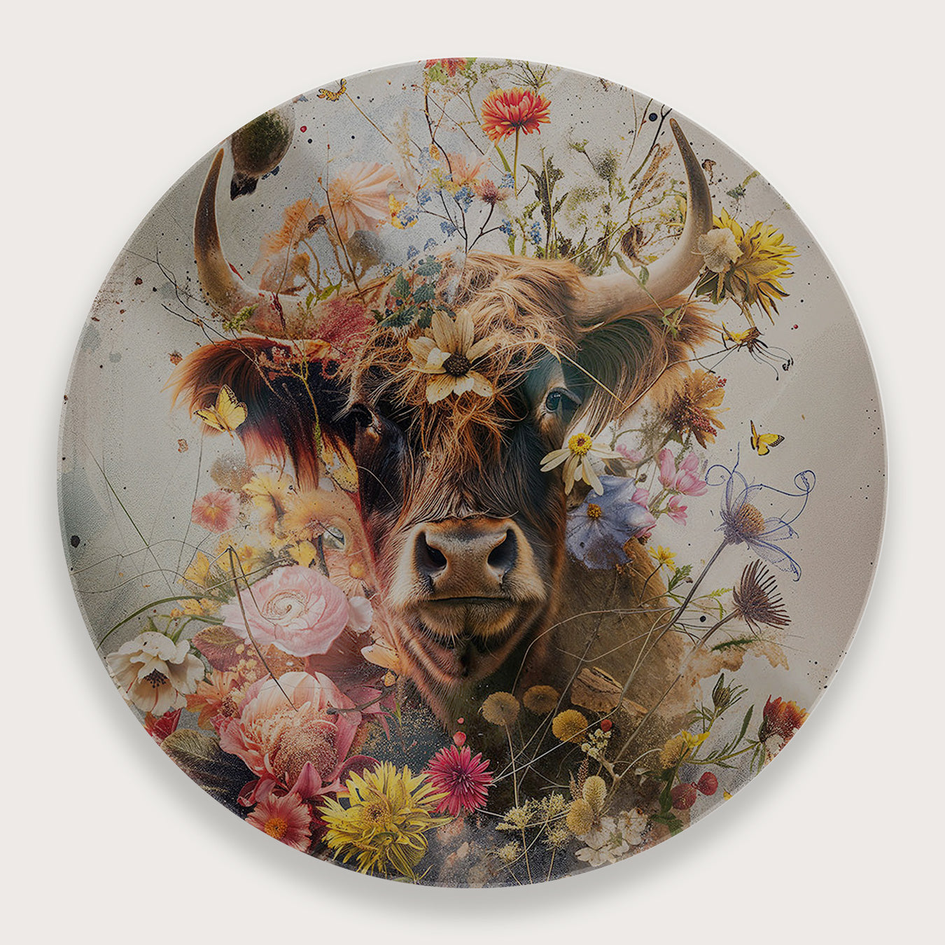 Bloemen Schotse hooglander · Plexiglas-Muurcirkel-House of Posters-House of Posters
