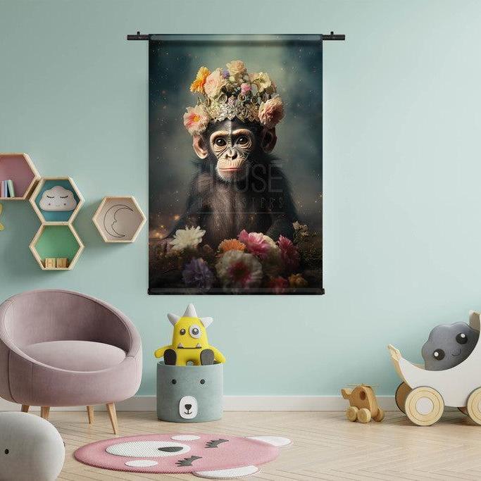 Wandkleed aap kinderkamer
