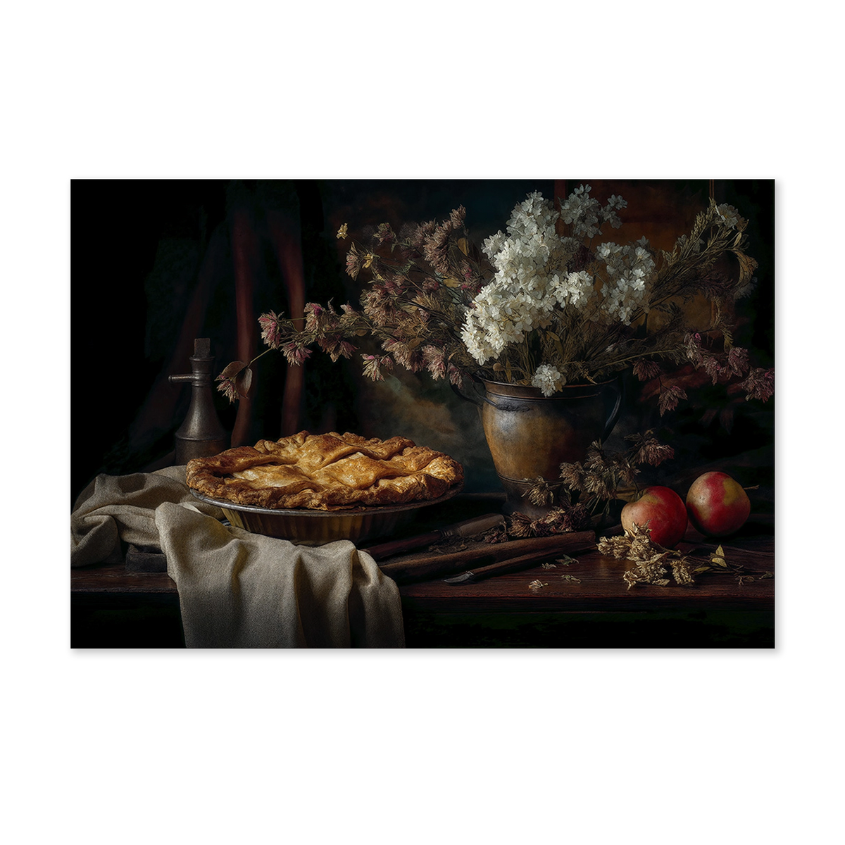 De appeltaart als liggende wanddecoratie