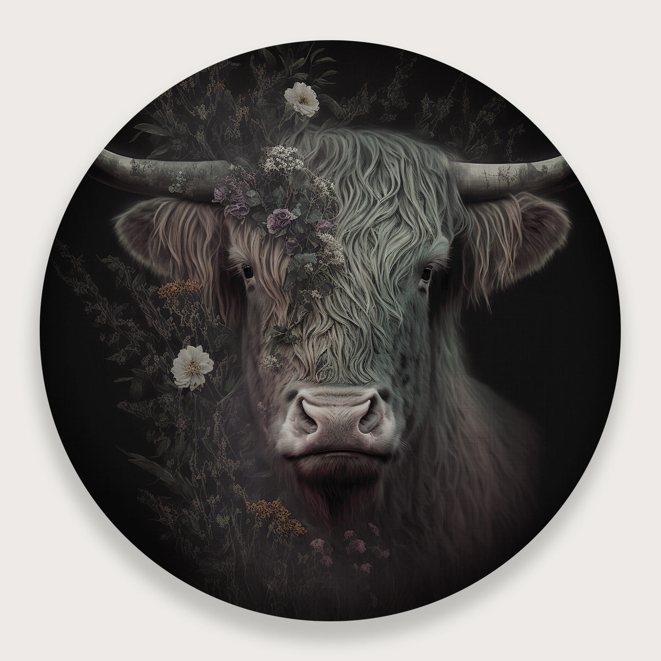 Highland cow | Muurcirkel | Dibond 60 cm | Tweedekans-House of Posters-House of Posters