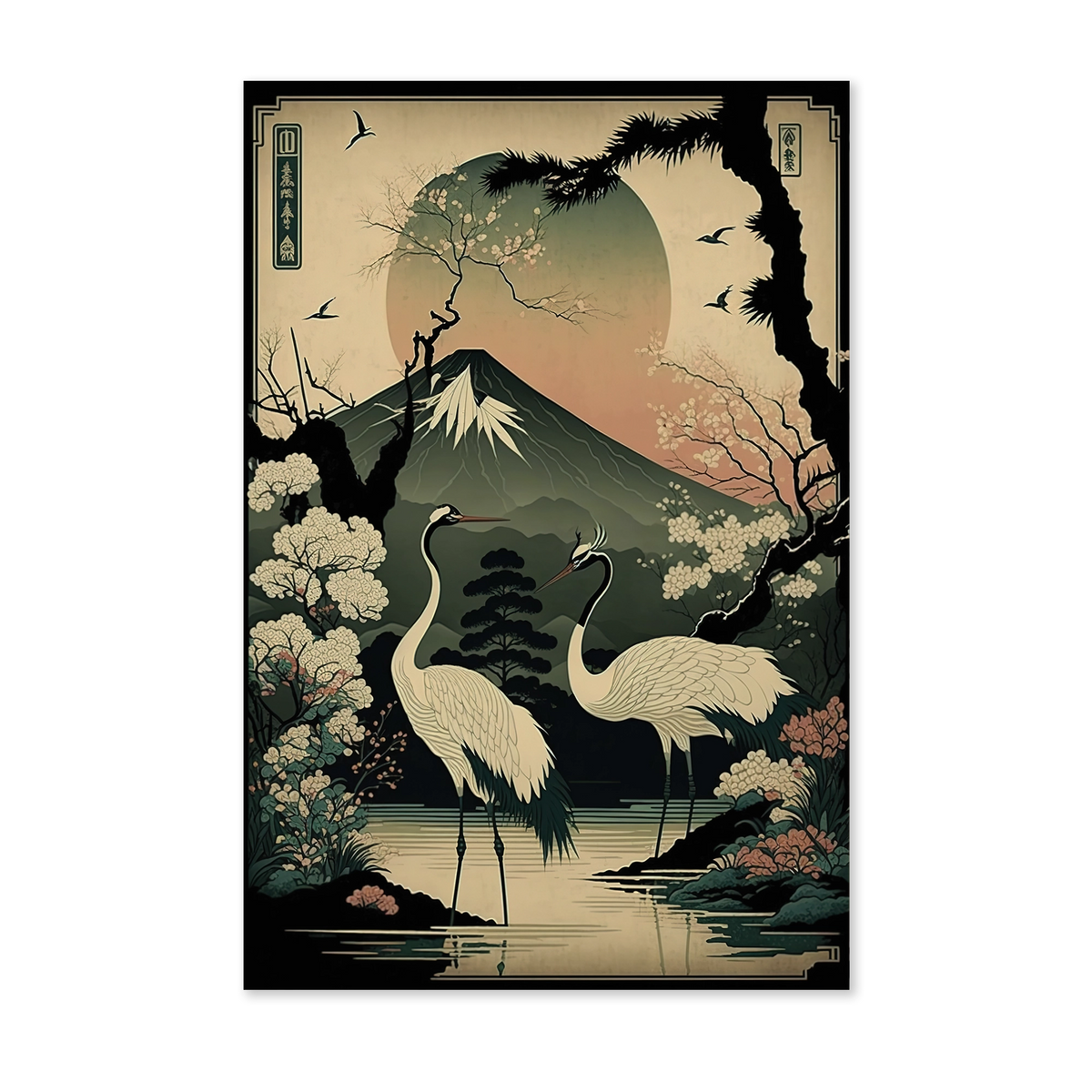 Japanse kraanvogels 3 als staande wanddecoratie