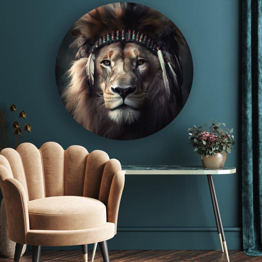 Muurcirkel leeuw met een verentooi