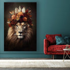 Stijlvolle wanddecoratie van een leeuw met een bloementooi