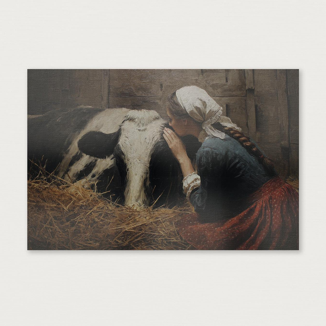 Meisje en de koe · Canvas-Poster liggend-House of Posters-House of Posters