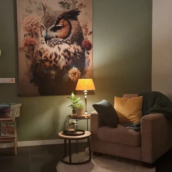 klantfoto wandkleed met uil