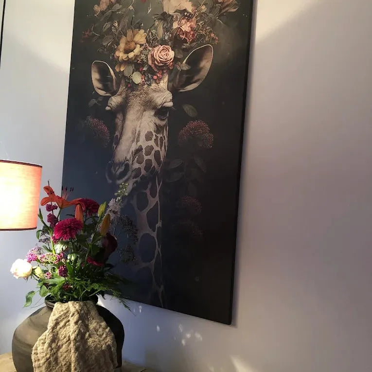 klantfoto schilderij giraffe