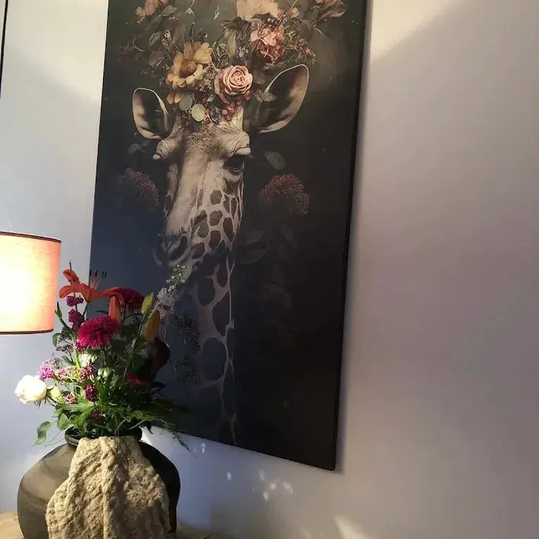 klantfoto schilderij giraffe