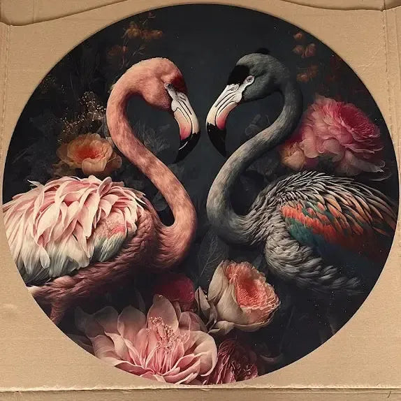 klantfoto muurcirkel flamingos