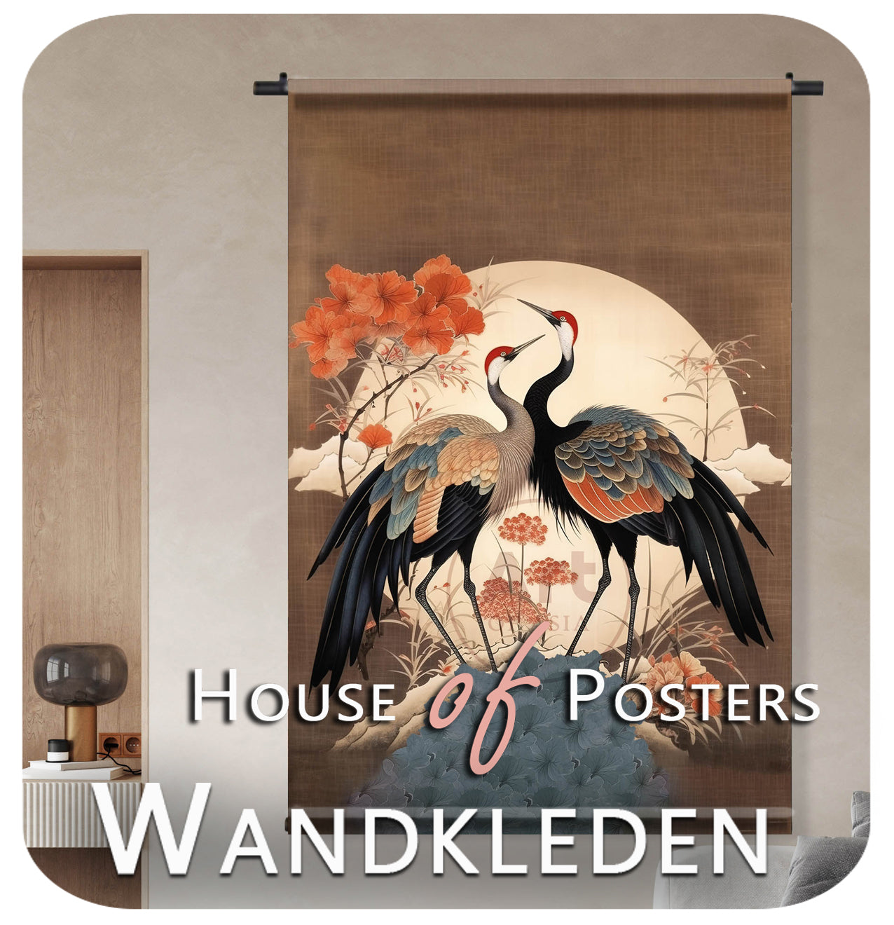 wandkleed met kraanvogels House of Posters