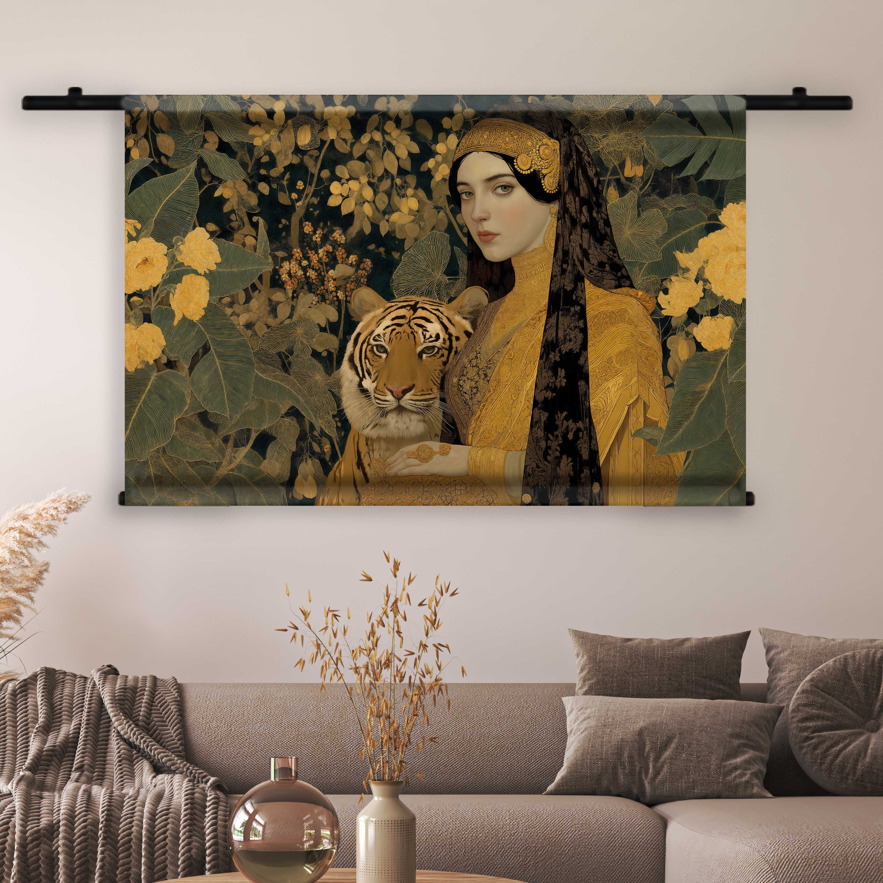 Wandkleed vrouw met jungle