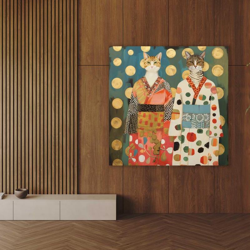 Schilderij katten in Kimono