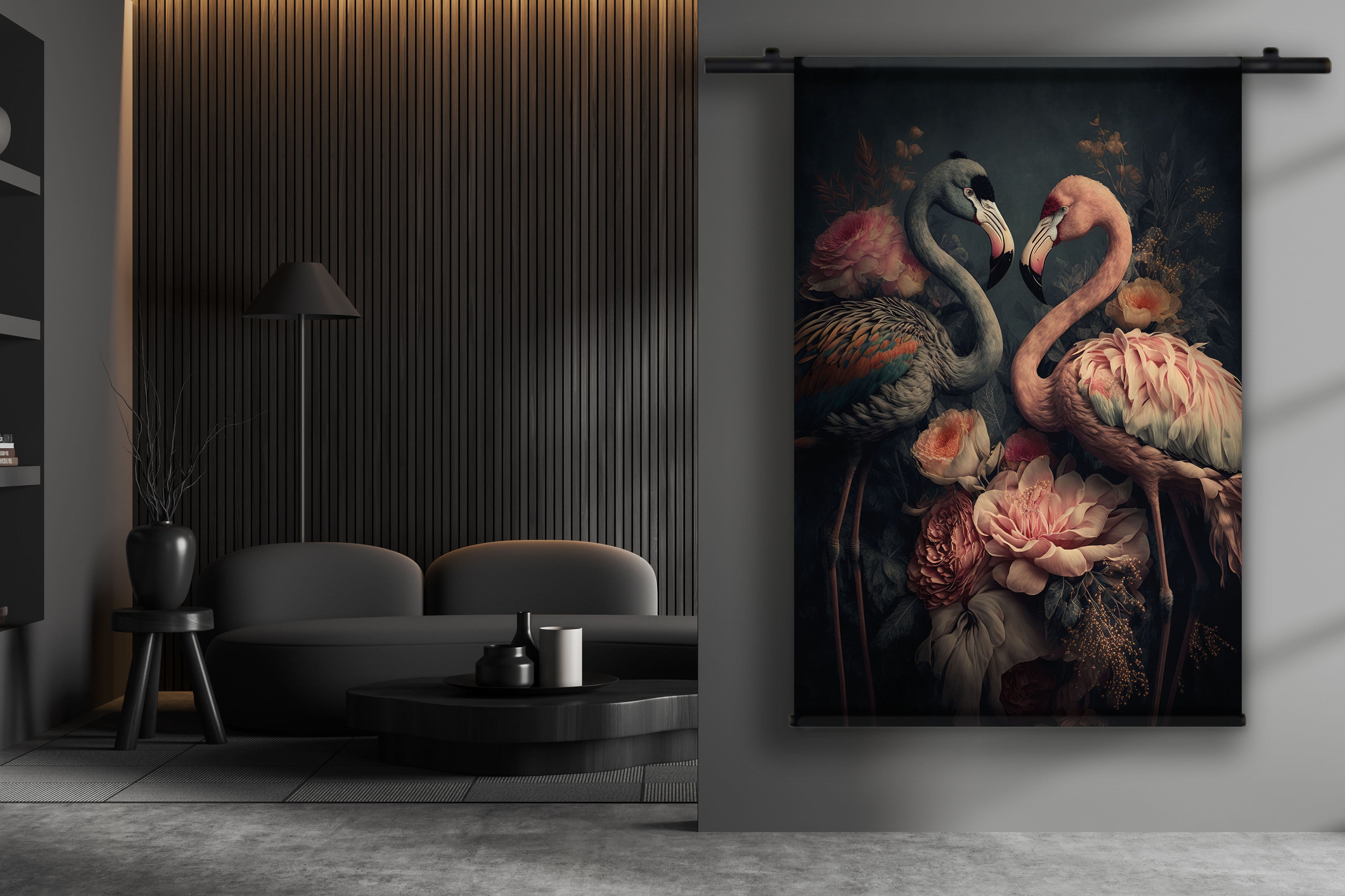 luxe wandkleed met flamingo