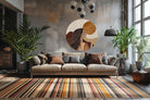 Ronde muurdecoratie met boho vrouw, zon en natuur in rustige aardetinten